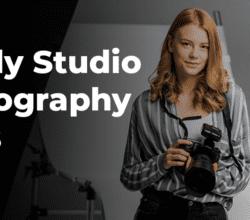 girl with camera in studio
