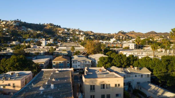 Aerial drone shot of the residential part of West Hollywood California