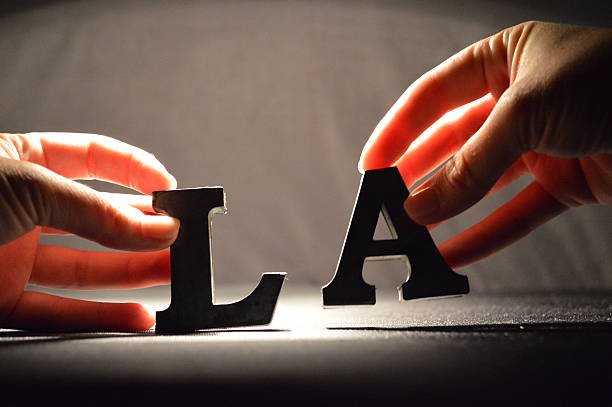 Letters figures- L and A -  are stored in two human hands